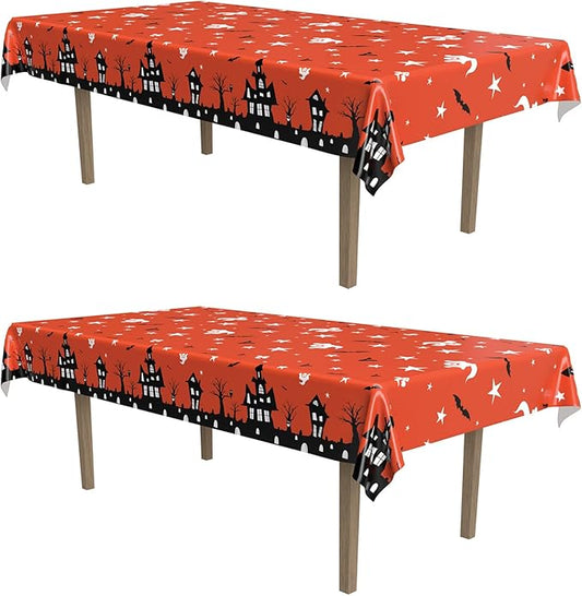 Beistle Haunted House Tablecovers, 54” x 108”, 2 Pieces – Plastic Table Cloth, Rectangular Tablecloth, Halloween Tablecloth, Holiday Tablecloth, Halloween Plastic Tablecloth, Halloween Decorations