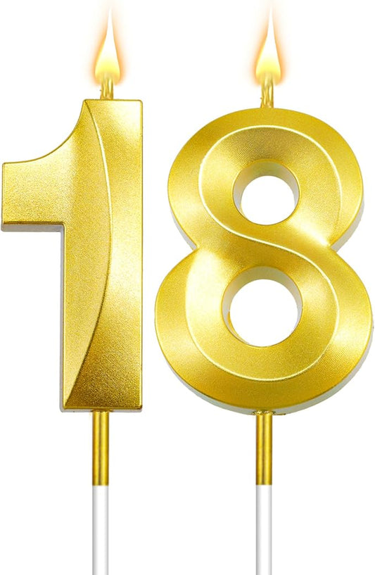 18th Birthday Candles 18 Candles for 18th or 81st Birthday Decorations for Boys18th Cake Topper Gold Candles Number 1 and 8 Anniversary Grad (18 Gold)