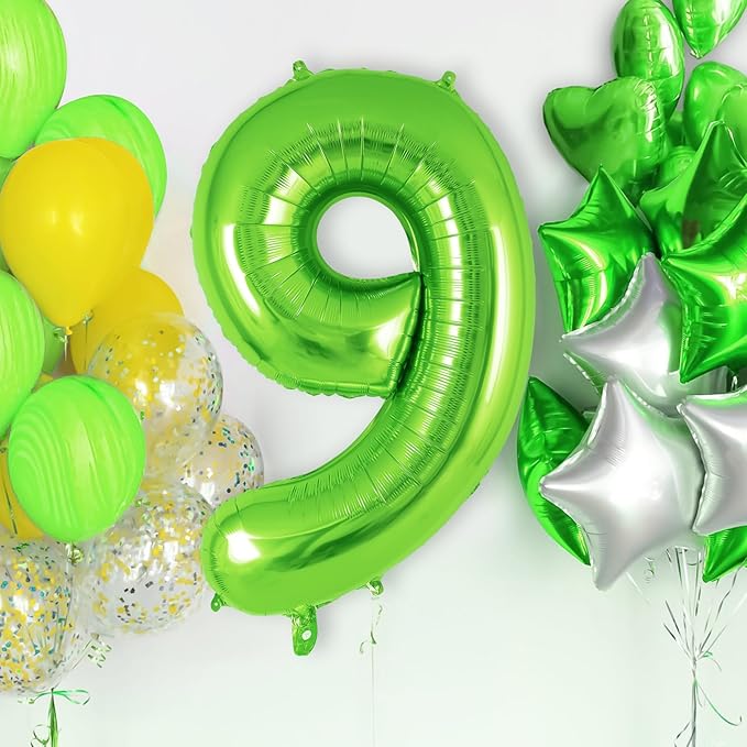 Green Number 9 Balloon 40 Inch, Big Large Foil Helium Number Balloons, Jumbo Giant Mylar Number 9 Balloons for 9 Year Old Birthday Party Decorations Supplies Anniversary Celebration
