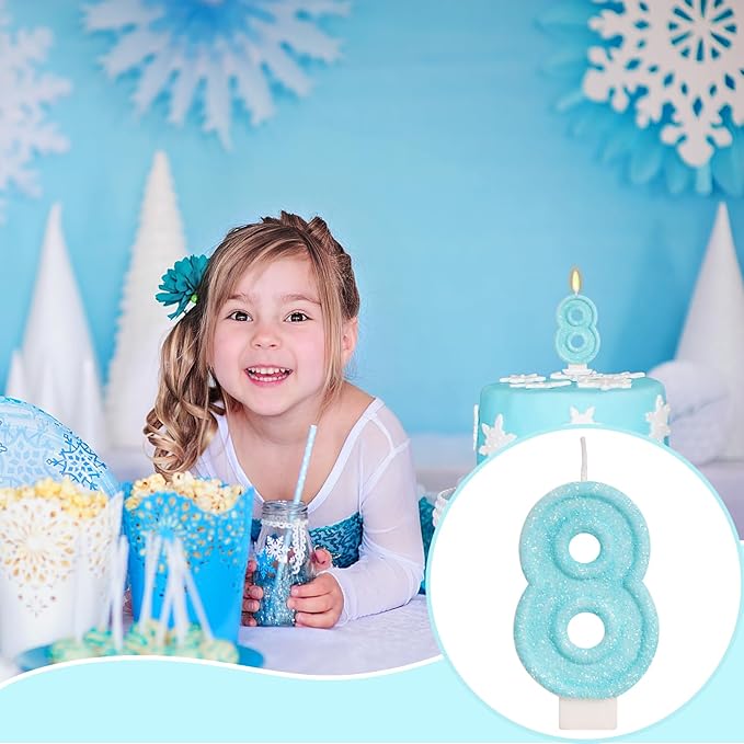 Blue Birthday Candles - Number 8 Candle for 8th Birthday Decorations for Girls, Sky Blue Cake Decorations Sweet Theme Party Supplies