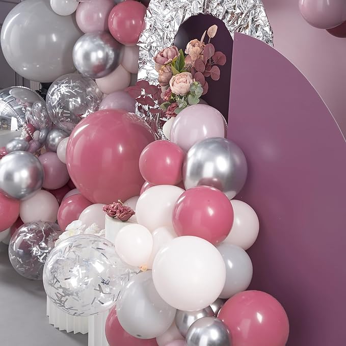 PartyWoo Pink Balloon Arch Kit Garland 142pcs Different Sizes of 18 12 10 5 Inch Magenta Fuchsia Light Baby Pastel Pale Pink Peach Gray Silver Balloons for Baby Shower Birthday Party Decorations