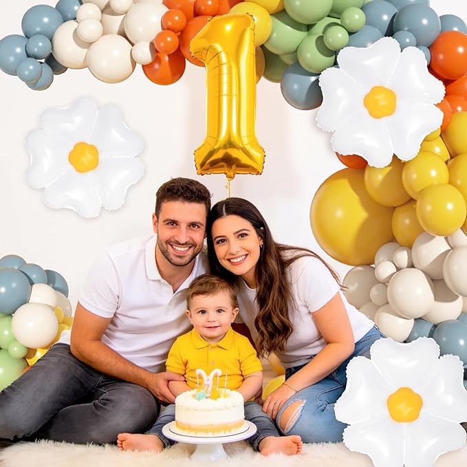 Ouddy Life 167Pcs Here Comes the Son Balloon Arch Garland Kit, Retro Boho Colorful Dusty Blue Burnt Orange Mustard Yellow Daisy Balloons for Boys First Birthday Baby Shower Easter Party Decorations