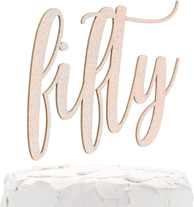 50th Birthday Cake Topper - fifty - Double Sided Rose Gold glitter - Premium quality Made in USA