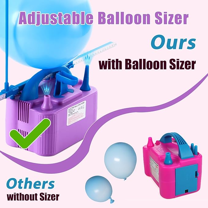 Party Zealot Electric Balloon Inflator Dual Nozzles with Balloon Sizer Air Pump US Standard Plug for Arch, Column Stand, Birthday, Wedding, Christmas, Graduation Party, and Party Decorations