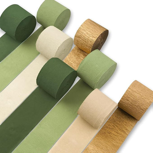 PartyWoo Olive Green Crepe Paper Streamers 8pcs 656 ft Pack of Dusty Sage Green Crepe Paper Sheets for Birthday Baby Shower Graduation Woodland Dinosaur Jungle Football Theme Party Decorations