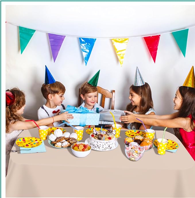 tujol Ivory 6 Pack Plastic Table Cloth 54" x 108", Disposable Tablecloths Rectangle Table Cover, Plastic Tablecloths for Parties