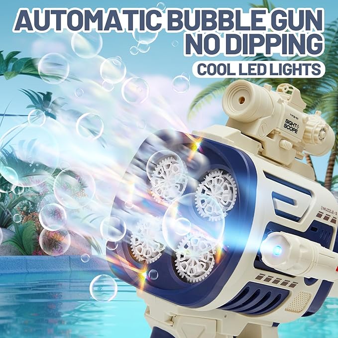 Houscly Bubble Gun for Kids Rechargable Bubble Blaster Blower Gun for Boys Girls Birthday Gift Bubble Machine Outdoors Toys for Summer Fun Wedding Party Easter Gift (Blue)