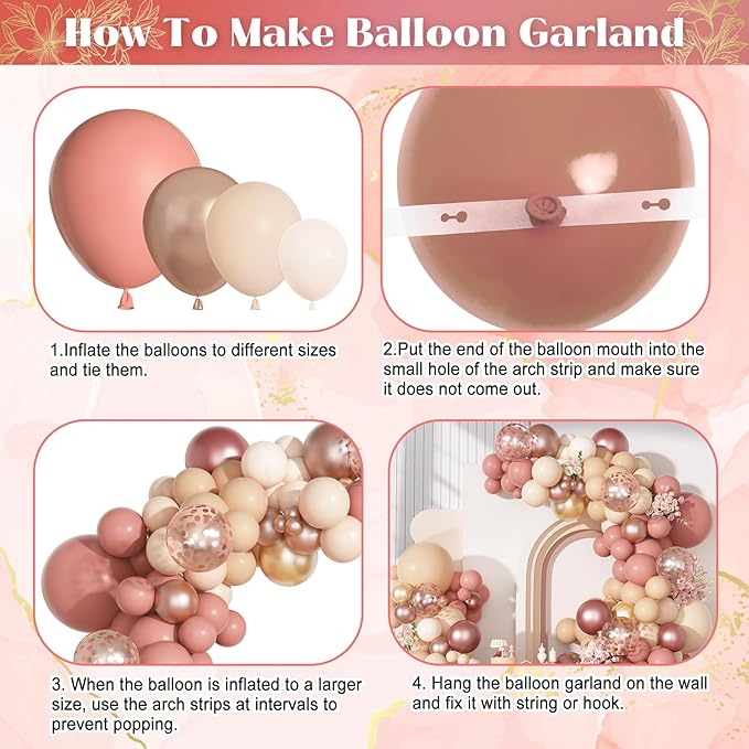170Pcs Blush Dusty Rose Pink Balloons Garland Arch Kit, Boho Peach Rose Gold Neutral Confetti Balloons for Girls Women Bridal Baby Shower Wedding Engagement Birthday Party Decorations