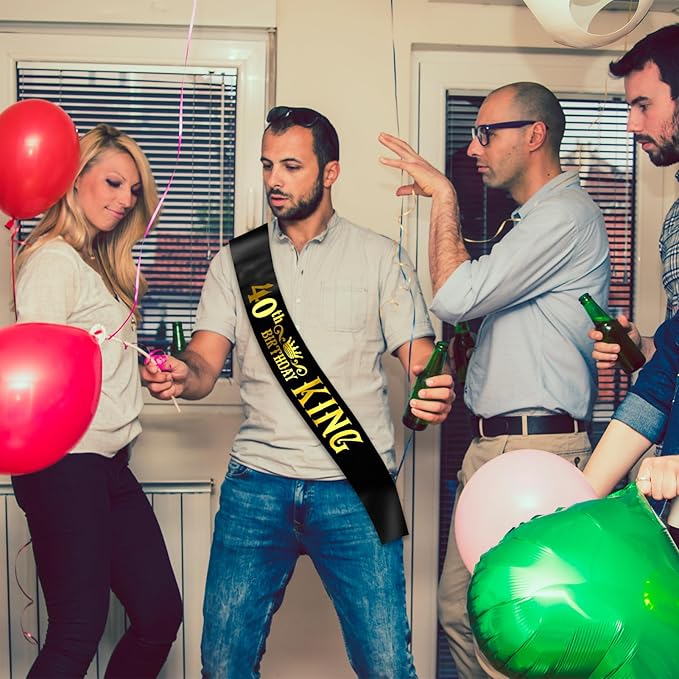 40th Birthday King Sash with Gold Foil - Soft Satin Black 40th Birthday Sash for Men 40th Fabulous Bday Party, Great for Men 40 Bday Gifts Ideas, Large Enough Size (35.4x3.74 inch)