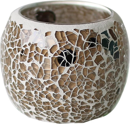 Romantic Mosaic Cracked Candle Holders(NO Candles) Wedding Dinner by Candlelight,Handmade Tea Light Holders Candles Cape Bowl for Valentine's,Christmas Table Centerpiece,Party Decor 1 PC (Nude Gold)