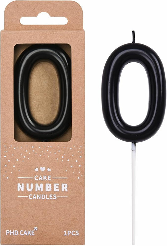 PHD CAKE 2.76 inch Classical Black 0 Number Birthday Candles, Black Number Candles, Cake Number Candles, Party Celebration