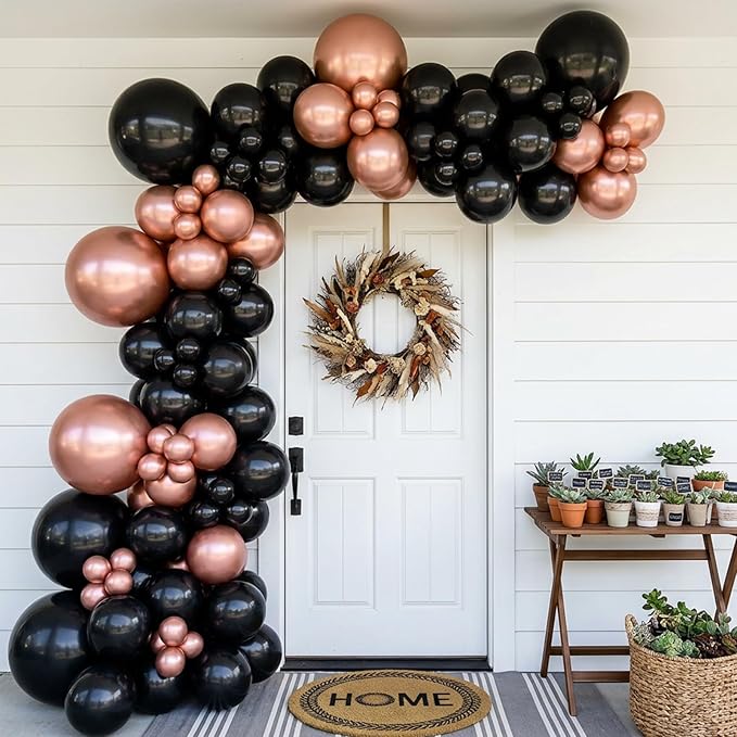 RUBFAC 135pcs Rose Gold Balloons Different Sizes 18 12 10 5 Inches, Latex Balloon Garland Arch Kit for Birthday Party Valentine's Day Baby Shower Graduation Wedding Holiday Decoration