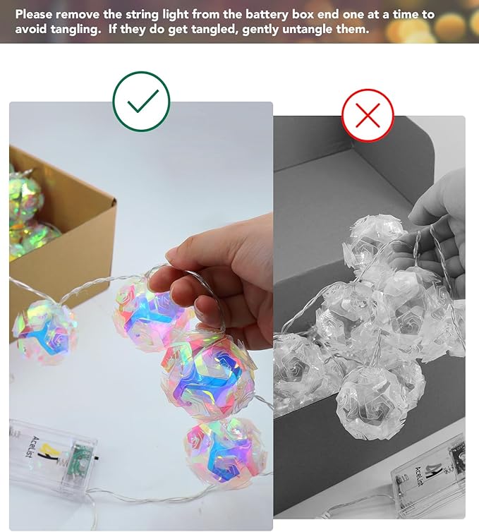 AceList 50 LED Holographic Iridescent String Lights, 16.4Ft Enchanting Disco Ball String Lights– USB&Battery Powered Fairy Lights Iridescent Party Decorations for Home, Classroom, Birthday, Christmas