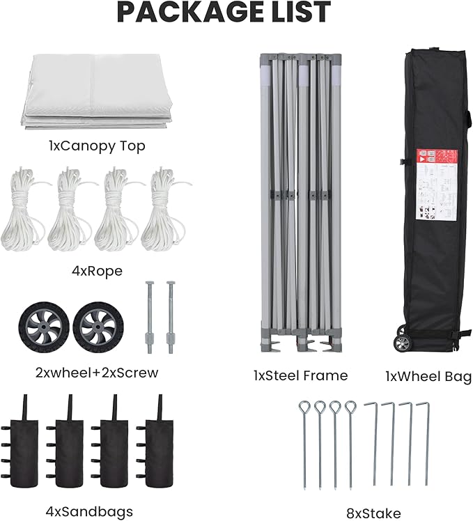 GDY 10x10 Ft Steeple Outdoor Pop Up Canopy Tent, Commercial Portable Instant Folding Gazebos, Hexagonal Tube Patio Canopies with Wheel Bag, White.