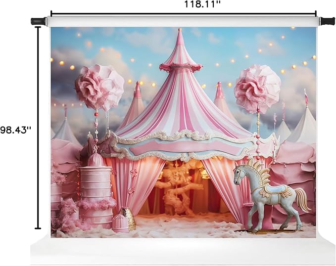 Kate Pink Unicorn Circus Backdrop for Photography Children Kids Cake Smash Photo Background Baby Shower Birthday Party Dessert Table Decor Banner, 10x8ft