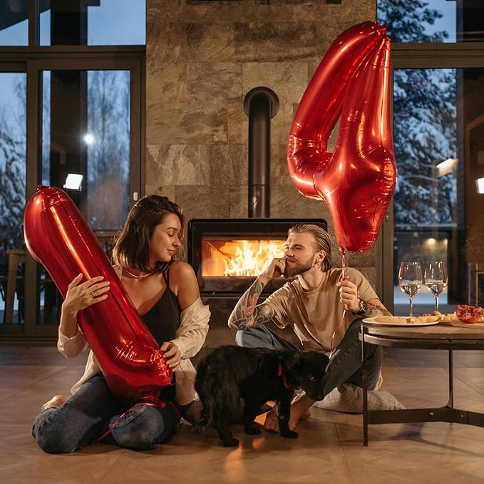 40 Inch Red Number Balloon 0-9, Large Foil Self-Sealing Number 1 Balloon for Birthday Party, Wedding Anniversary, Celebration Decorations, Helium Digital Balloons Supplies