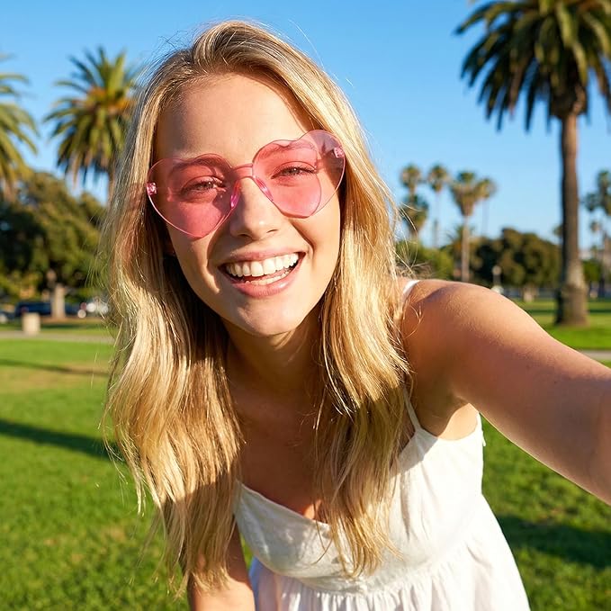 20 Pairs Heart Sunglasses, Heart Shaped Sunglasses Fun Rimless Pink Accessories for Women, Bachelorette Party Favors