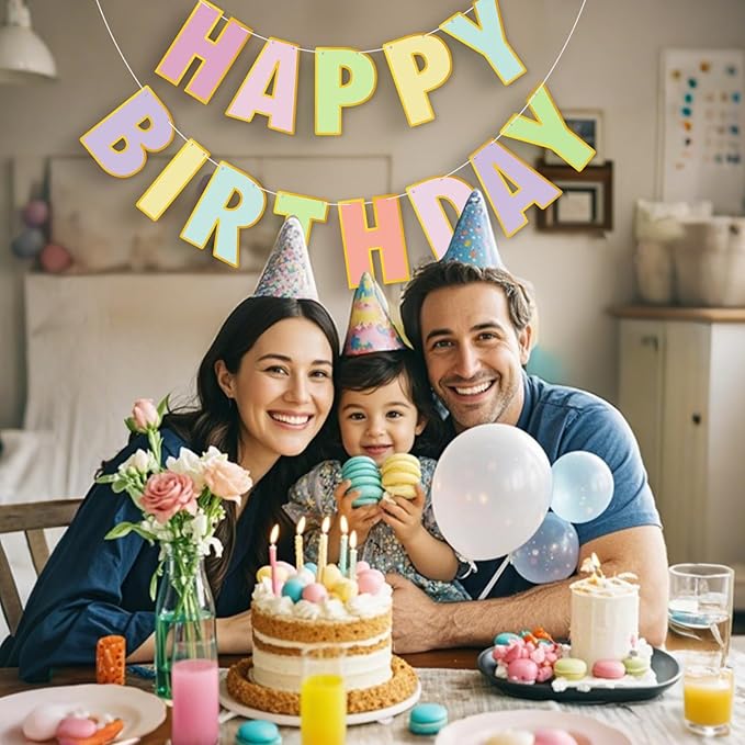 Colorful Happy Birthday Banner Sign Birthday Garland Wall Door Hanging Banner Flag for Women Men Boys Girls Party Backdrop Decorations, Multicolor Letters Name Banners with Golden Shiny Design