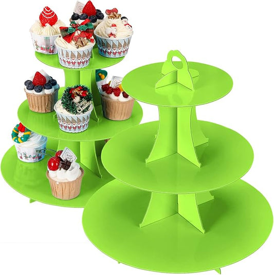 YLDW Cupcake Stand, 3-Tier Cupcake Stand Display, Cardboard Cup Cake Tower Stand, Disposable Dessert Stand for Birthday Tea Party Baby Shower Treat Decorations, Green