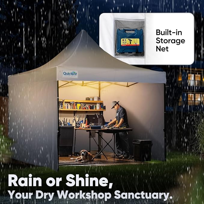 Quictent 10x10 Heavy Duty Pop up Canopy Tent with 3 Removable Sidewalls, Commercial Grade Instant Shelter with Wheeled Bag for Outdoor, Parties, Markets, 600D PU Coated UPF 50+ Sun Shield