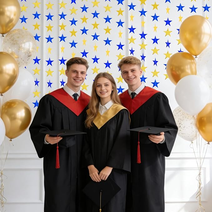 Glitter Star Garland Banner Decor 130 Feet Gold Blue Star Garland Hanging Bunting Banner Backdrop for Graduation Wedding Birthday Holiday Party