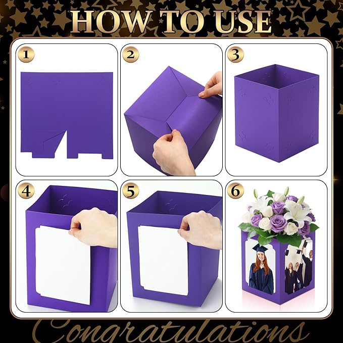 Spiareal 12 Pcs Graduation Box Centerpieces for Table 6/7 Inch Photo Display Congrats Grad Party Favor Gift College Picture Box Photo Props Frame for Graduation Table Decoration(Purple)