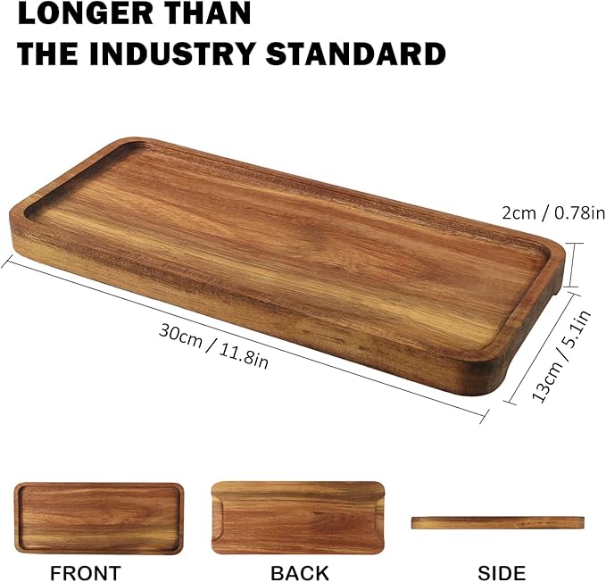 Wooden Serving Platter, 11.8 x 5.1 Inch, Set of 3, Acacia Wood Tray, Perfect for Serving Charcuterie, Desserts, Dips, Sushi, Parties, Family Gatherings, Weddings, and Home Decor, by GNIEMCKIN.