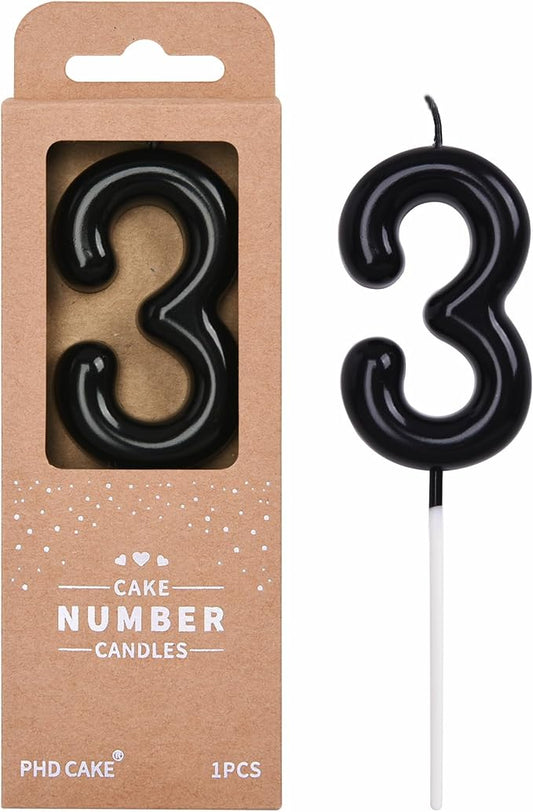 PHD CAKE 2.76 inch Classical Black 3 Number Birthday Candles, Black Number Candles, Cake Number Candles, Party Celebration