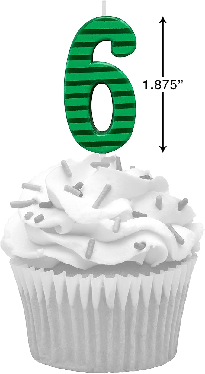 Papyrus Number 6 Birthday Candle, Green Stripes (1-Count), Large