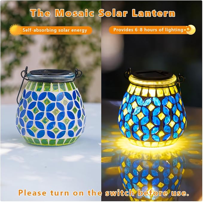 Starsoul Solar Lanterns Outdoor Waterproof, Gorgeous Mosaic Solar Lantern Outdoor Garden Decor, Solar Hanging Lights for Outside Patio Yard