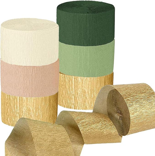CC wonderland zone 6 Rolls Olive Green Gold Crepe Paper,Sage Green Khaki Paper Streamers for Baby Shower Wedding Boho Birthday Party Decorations