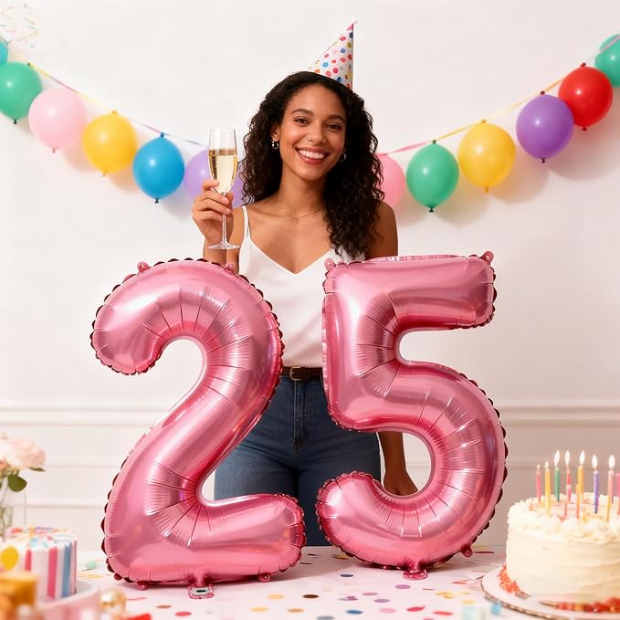 Pink Number 25 Balloons 40 Inch Giant Pink 25 Foil Mylar Balloons for 25th Birthday Anniversary Events Party Decorations