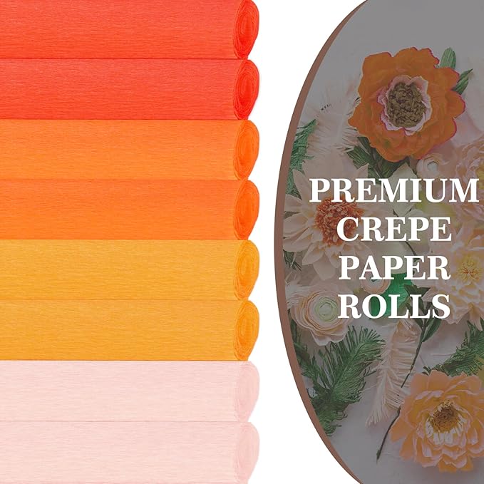 Whaline 8 Rolls 65.6 Ft Orange Crepe Paper Streamers 25 x 250 cm 4 Colors Gradient Orange Party Decoration Streamer Roll for DIY Gift Wrapping Room Wall Decor Crafts