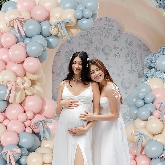 Gender Reveal Balloon Arch Kit, 141Pcs Pink Blue Sand White Balloons with Bows for Boy or Girl Gender Reveal Decorations Baby Shower Boho Bachelorette Birthday Party Supplies