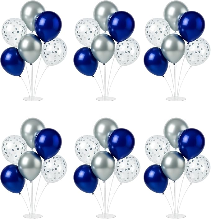 6pcs Balloon Stands Kit Table Centerpiece Table Decorations for Anniversary Birthday Wedding Graduation Retirement Party Decorations (Silver Navy)