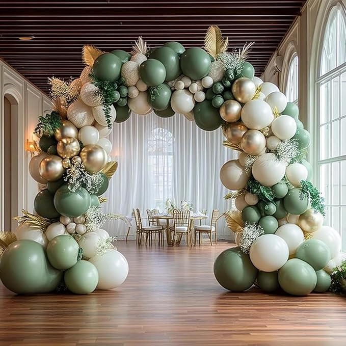 Sage Green Balloon Garland Arch Kit 158Pcs Sand White Gold Green Balloons for Birthday Jungle Safari Party Decorations