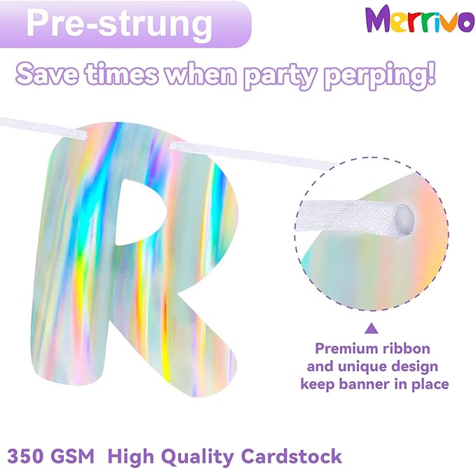 Iridescent In My Birthday Era Banner, Pre-Strung Fun Birthday Decorations supplies, Vibrant Cute Party Sign with Aurora, Rainbow & flames Effects