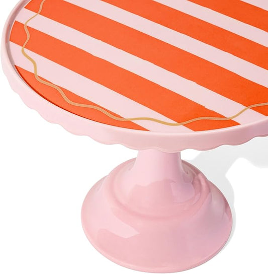 Pink/Red Blue Distressed Stripe Melamine Cake Stand for Celebrations Tiered Dessert Display at Birthdays, Weddings & All Gatherings – Stylish Presentation In Every Occasions