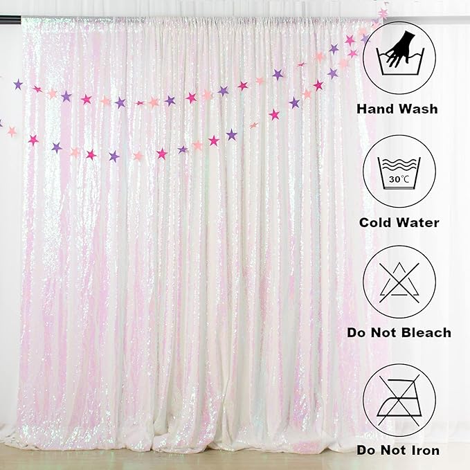 ShinyBeauty White Iridescent Backdrop 10FTx10FT Sequin Backdrop Fabric Backdrop White Glitter Backdrop Curtain Photograph Backdrop Wedding Backdrop