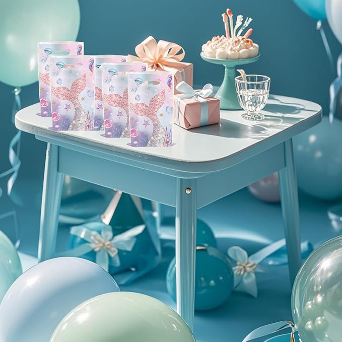YYaaloa 30pcs Goodie Bags Party Favor Plastic Candy Gift Loot Bags Bulk for Birthday Baby shower Return Gift (Light Pink-Mermaid)
