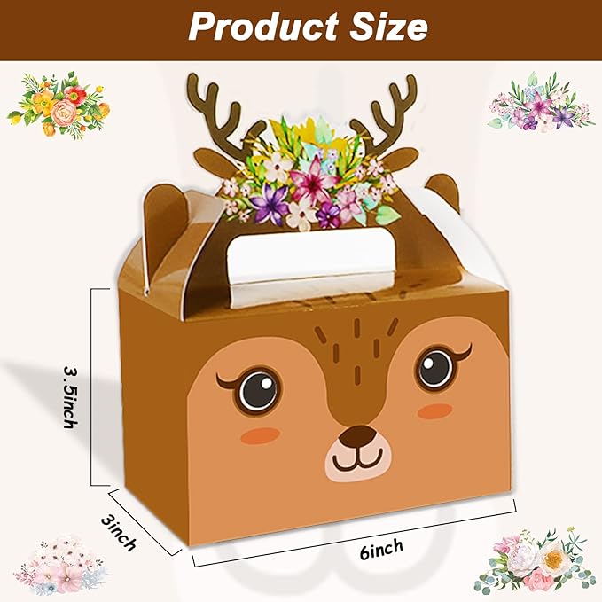 Tevxj 12 Pieces Woodland Party Favor Boxes Woodland Animals Creatures Theme Goodies Candy Treat Bags Forest Animal Valentine's Day Gift Box for Shower Birthday Party Decorations Supplies