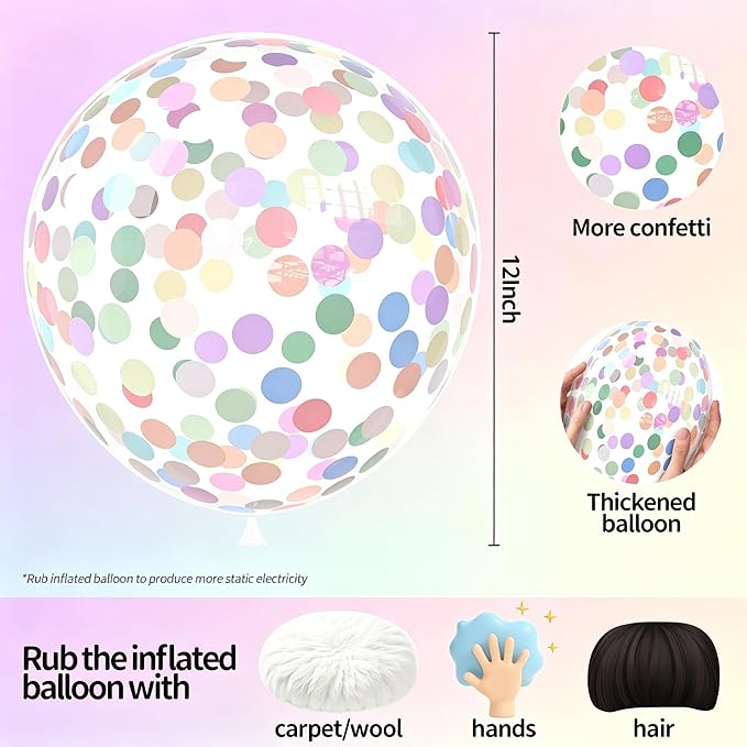 Rainbow Confetti Balloons, 25 Pcs 12 Inch Thickened Clear Latex Balloon with Confetti Inside for Birthday Party Baby Shower Graduation Engagement Bridal Shower Decorations Supplies (Paper Confetti)