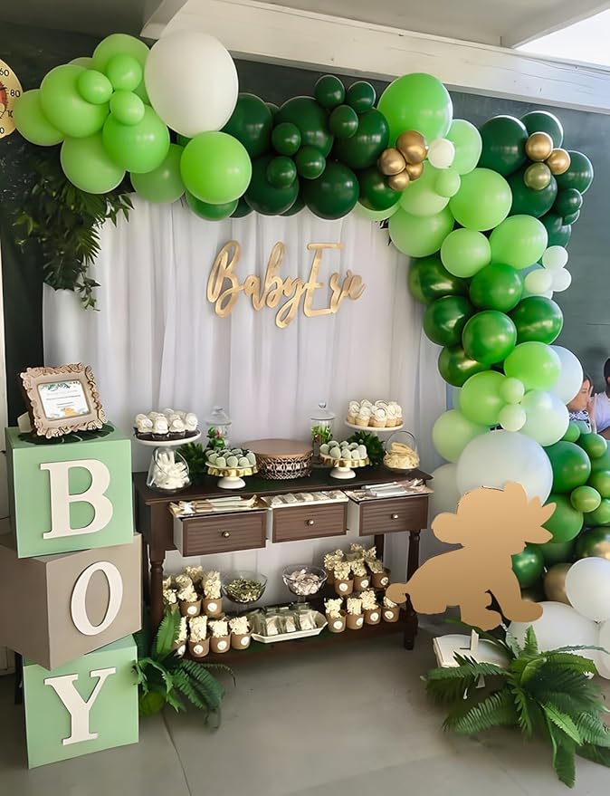 Green Balloon Arch Garland Kit,131PCS Shades of Green and Gold Balloon Arch, Latex Party Balloons in Different Sizes for Jungle Safari Birthday, Baby Shower Decor