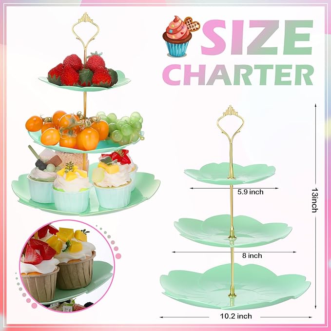 3 Sets Tea Party Decorations of 3 Tier Wedding Plastic Dessert Table Display Set Cupcake Stand Dessert Plates Cake Candy Display Tower Wedding Birthday Baby Shower Tea Party Decoration