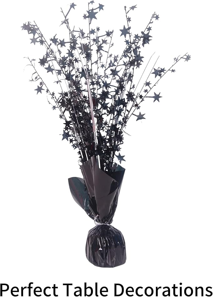 6 Pack Metallic Foil Spray Centerpiece Stars for Wedding, Birthday, Anniversary, Christmas Table Decor, Holiday Festival Baby Shower Graduation Mantle Party Decorations (Black SF)