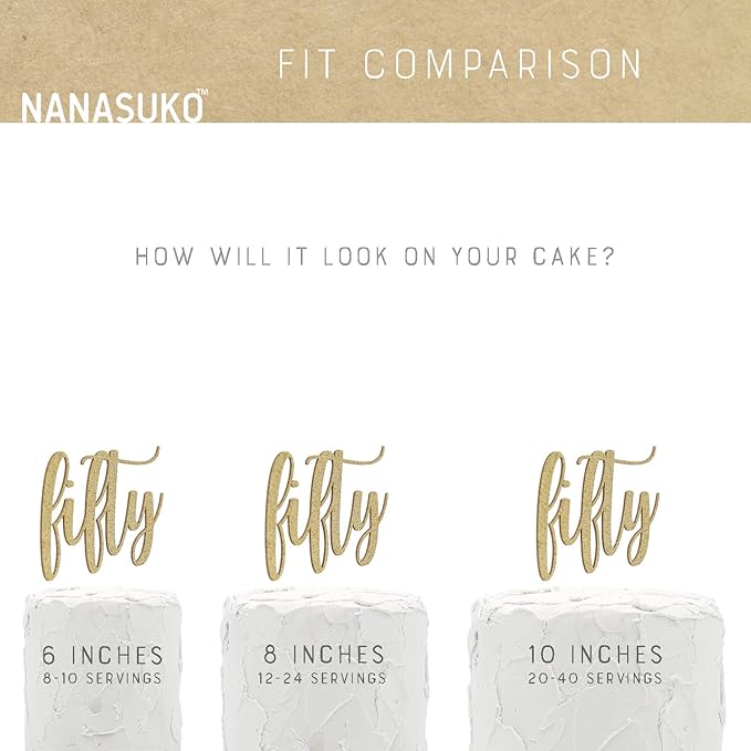 50th Birthday Cake Topper - fifty - Double Sided Gold glitter - Premium quality Made in USA