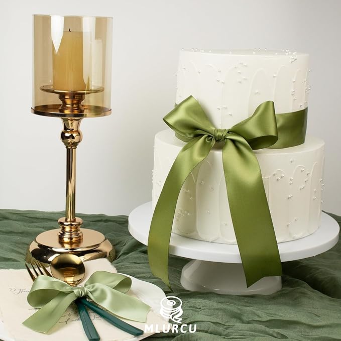 Green Ribbon 1-1/2 Inch Assorted Sage, Olive, Moss, Lime, Dusty Green, Ivory, Double Faced Satin Ribbons Set for Wedding, Flower Bouquet, Gift Wrapping, Hair Bow Crafts - 30Yds