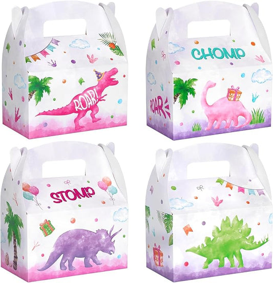 WERNNSAI 12 Pack Dinosaur Party Boxes - Girl Dinosaur Party Decorations Dino Theme Candy Goodie Boxes Pink Party Favor Boxes for Kids Girl Dinosaur Party Favors Supplies