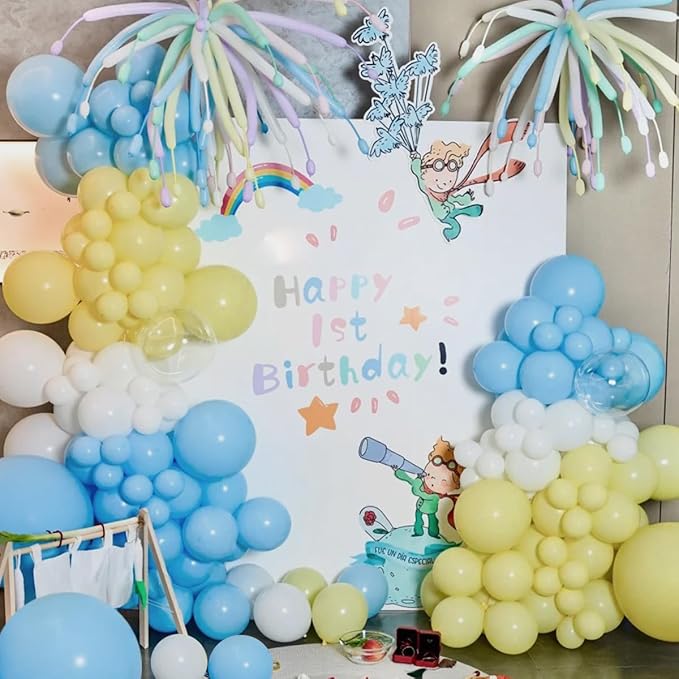 MEBAY Blue Yellow White Balloon Garland Arch Kit, 155Pcs Latex Balloons Different Size 18 12 10 5 inch for Birthday Baby Shower Wedding Anniversary Party