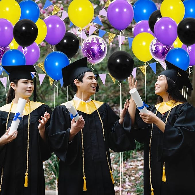 Purple Royal Blue Black Yellow Balloon Garland Arch Kit - 117PCS Purple Blue Black Balloons Video Gaming Party Supplies for Boys Miner Gamer Fan Birthday Graduation Party Decoration
